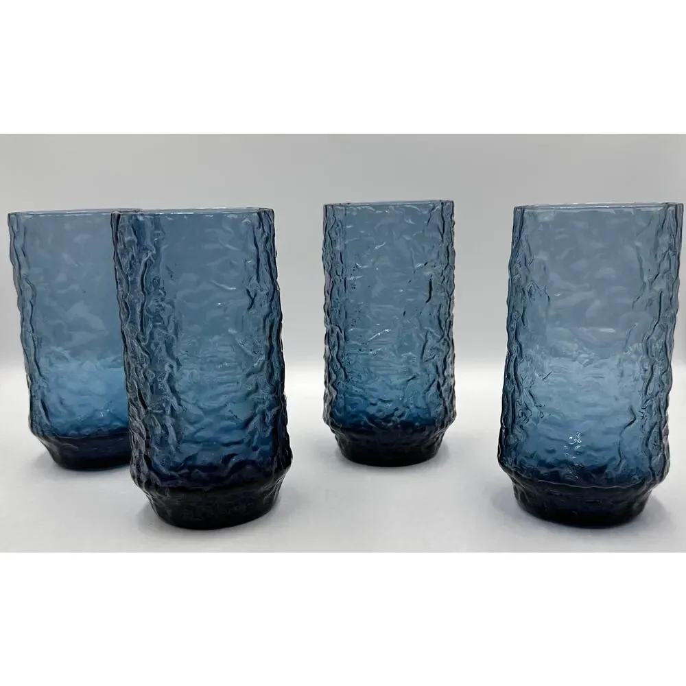 Lenox Dark Blue Hand Blown Crystal Water Tea Glasses - Set of 4